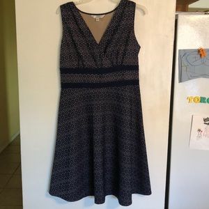 Navy blue and tan printed dress